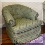 F18. Upholstered barrel chair. 30”h x 36”w x 36”d 